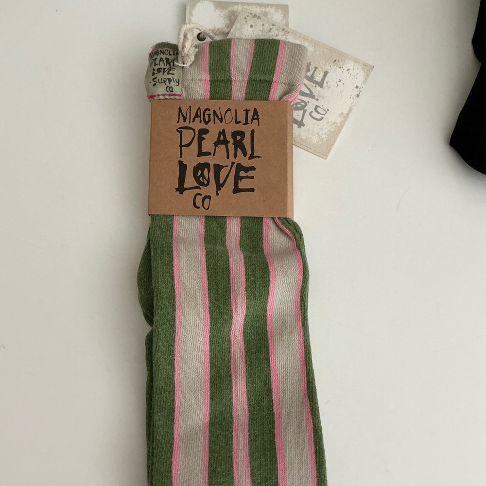 Magnolia Pearl Olive, Pink & Cream Striped Knee-High Socks - Picture 5 of 5